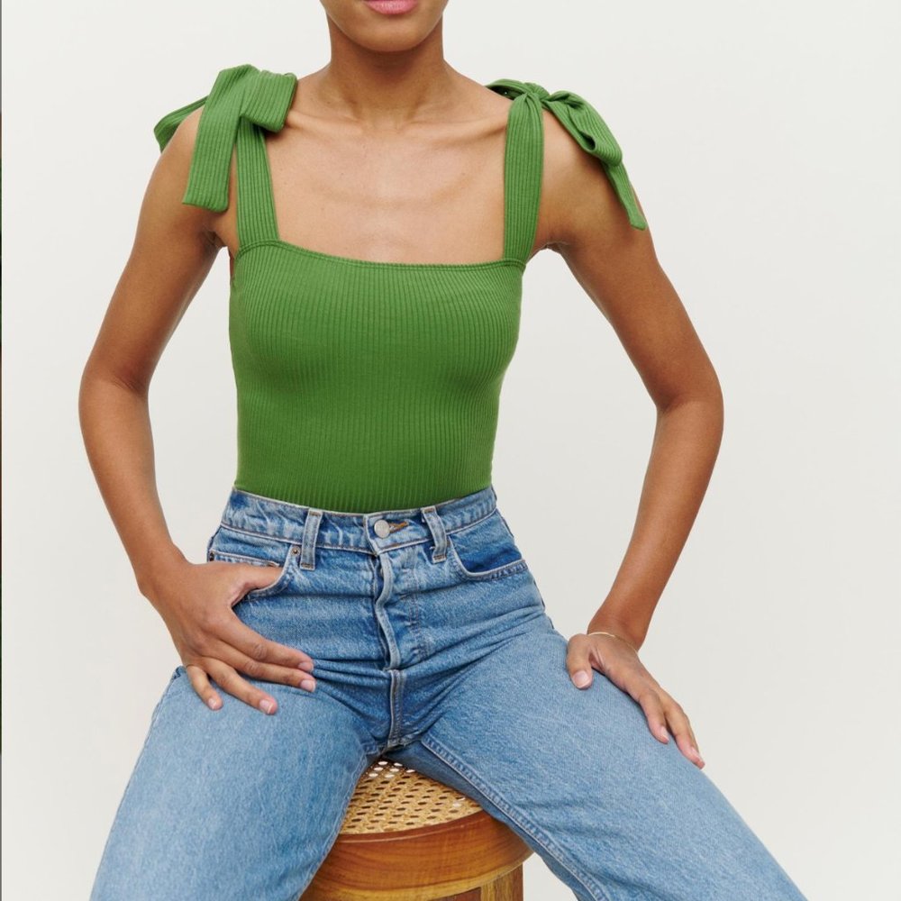 NWT! Reformation Canyon Tie Strap Knit Tank in Palm Green